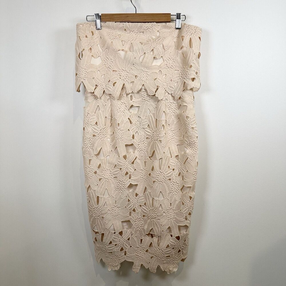 Free People x Saylor Dress Womens Large Cream Erin Strapless Bride Boho Floral